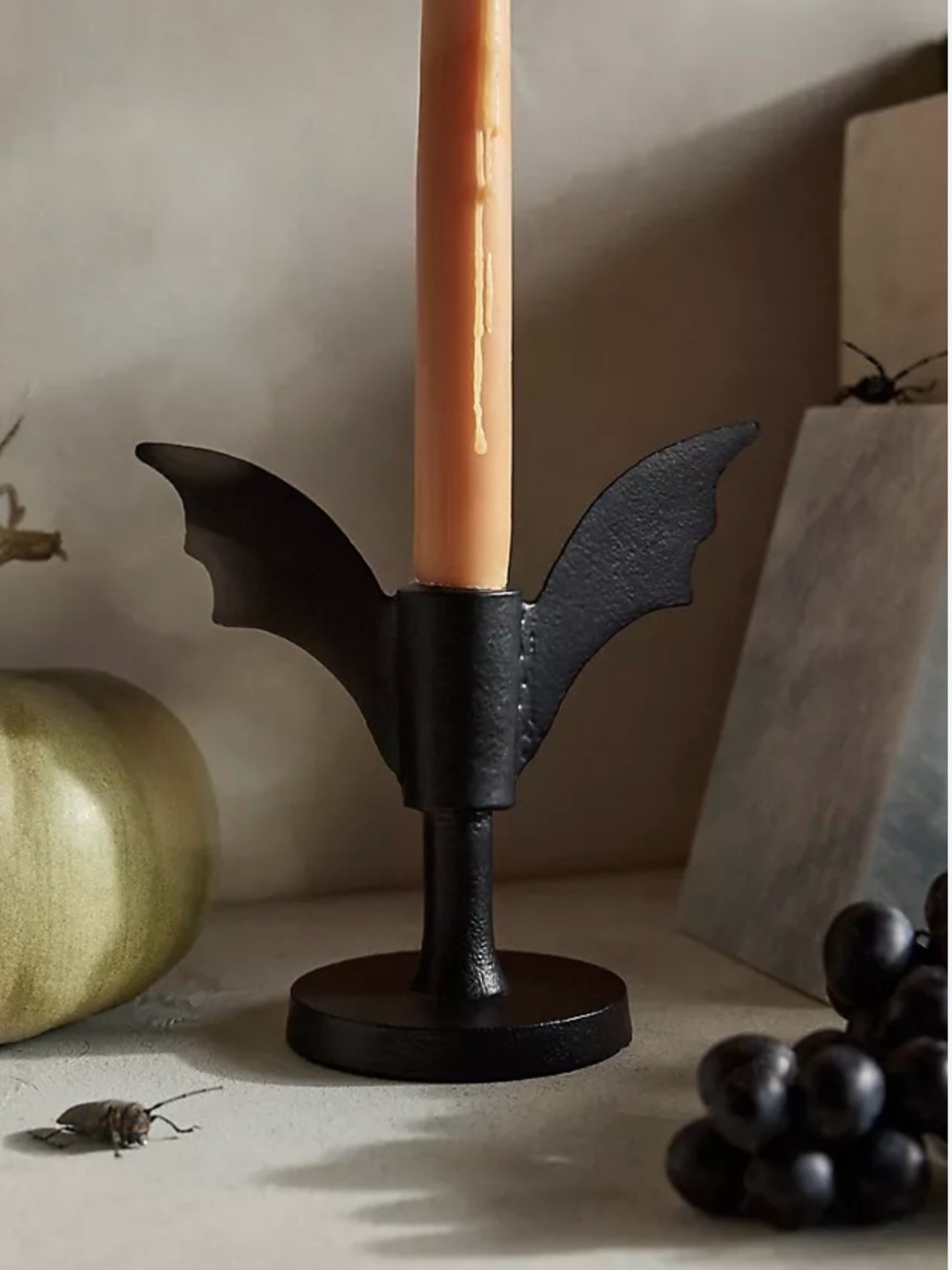 NWT Anthropologie Terrain Bat Wing Taper Candle Holder in black.